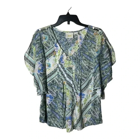 1839. ANTHROPOLOGIE MAEVE FLORAL FLUTTERED MAYA TOPβ SIZE 0 MULTICOLORED FLOWY - Picture 3 of 10